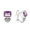 Amethyst bezel-set gemstone earrings with 18K gold and sterling silver Caviar beaded accents.