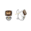 Smokey quartz bezel-set gemstone earrings with 18K gold and sterling silver Caviar beaded accents.