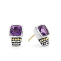 Amethyst bezel-set gemstone stud earrings with 18K gold and sterling silver Caviar beaded accents.