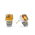 Citrine bezel-set gemstone stud earrings with 18K gold and sterling silver Caviar beaded accents.