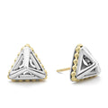 Sterling silver open pyramid stud earrings with 18K gold Caviar beaded accents.