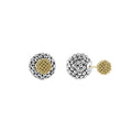 18k gold Caviar beaded front studs pair with sterling silver beaded backs form these chic front-back style earrings.