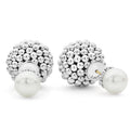 A LAGOS exclusive. Polished pearl front studs pair with sterling silver Caviar beaded backs form these chic front-back earrings.
