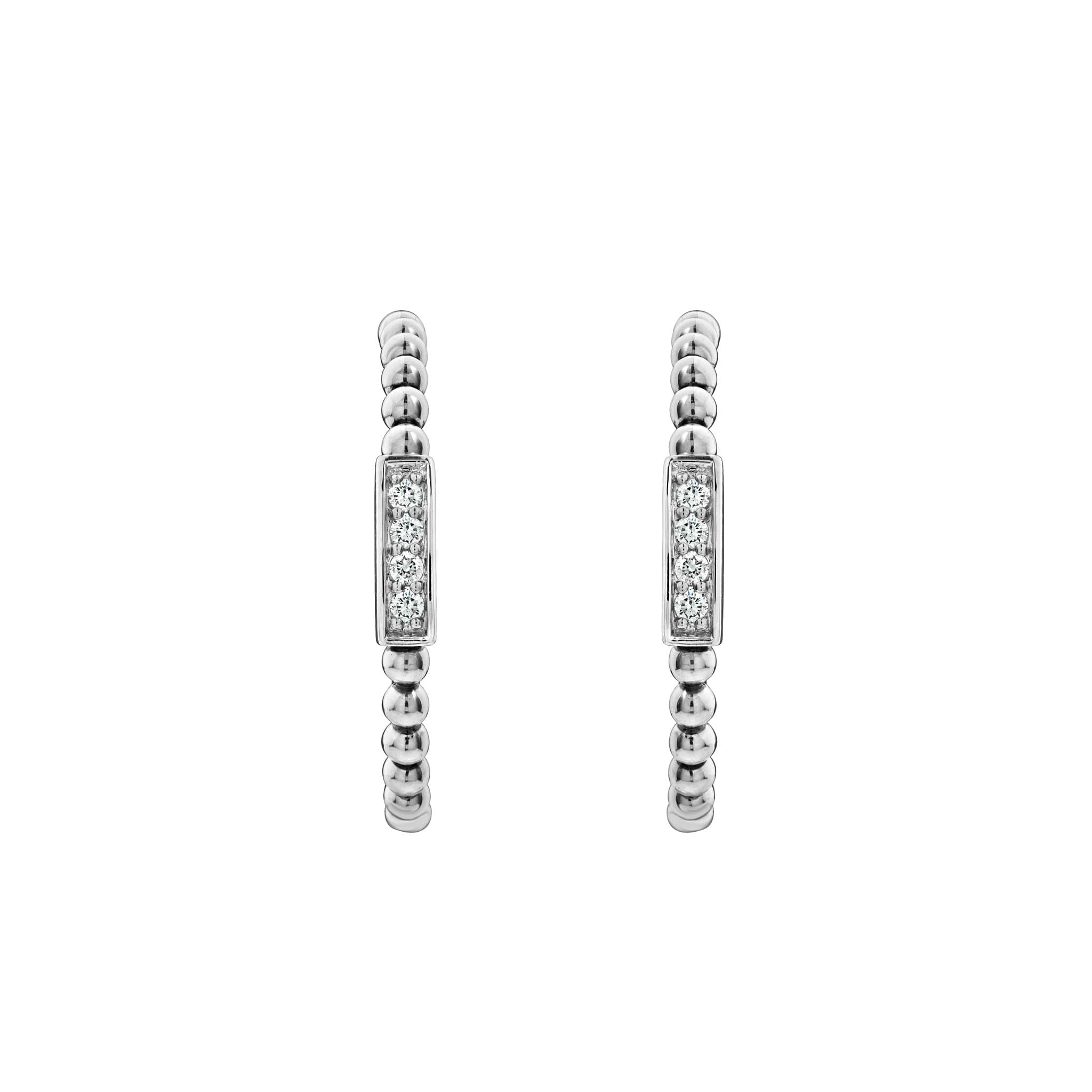 Caviar Spark Beaded Diamond Hoop Earrings with sterling silver caviar beading and faceted stones, offering a refined, modern silhouette with subtle sparkle and dimensional detail.