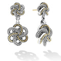 Love knot drop earrings formed of 18K gold and sterling silver Caviar beading.