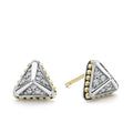 Diamond pyramid stud earrings accented by 18K gold Caviar beading. LAGOS diamonds are the highest quality natural stones.
