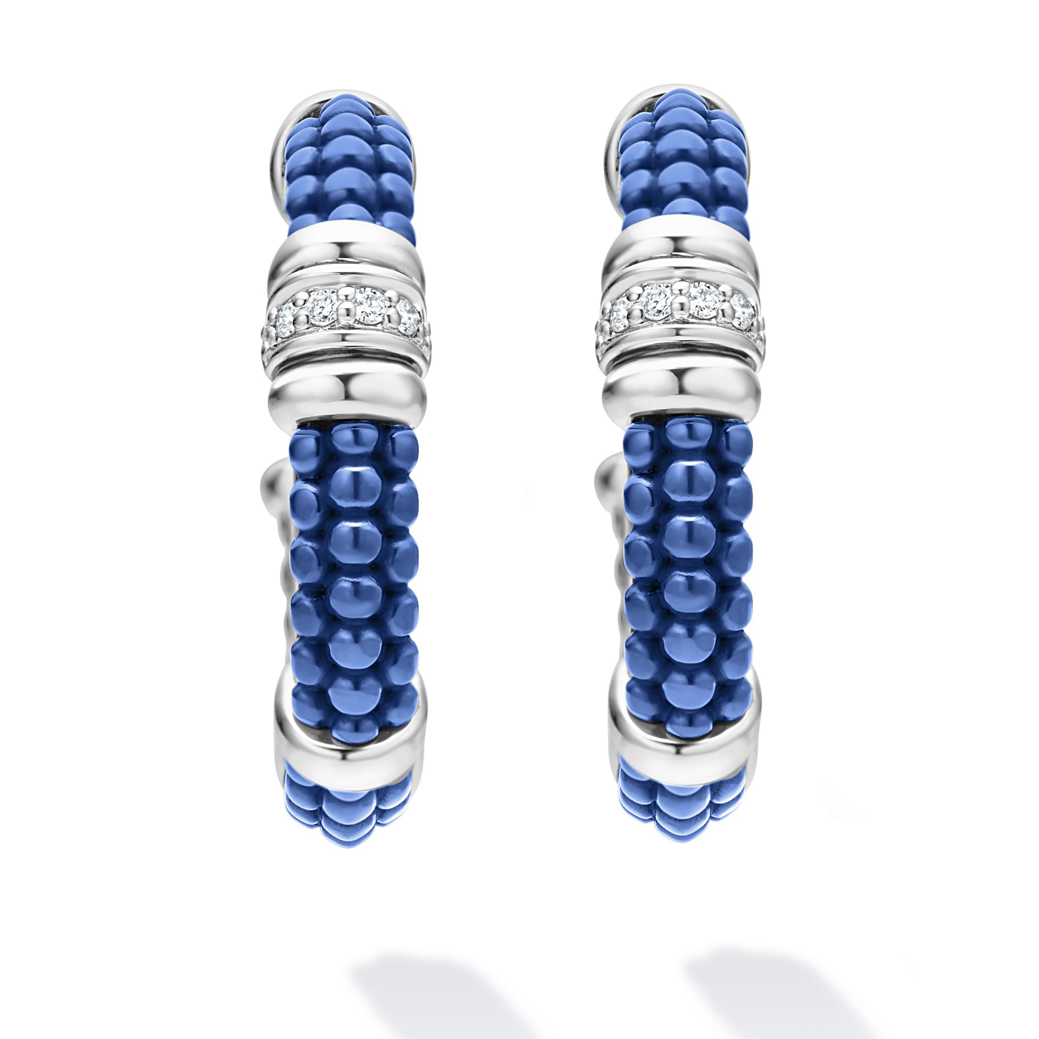 Blue Caviar Ultramarine Ceramic and Diamond Hoop Earrings