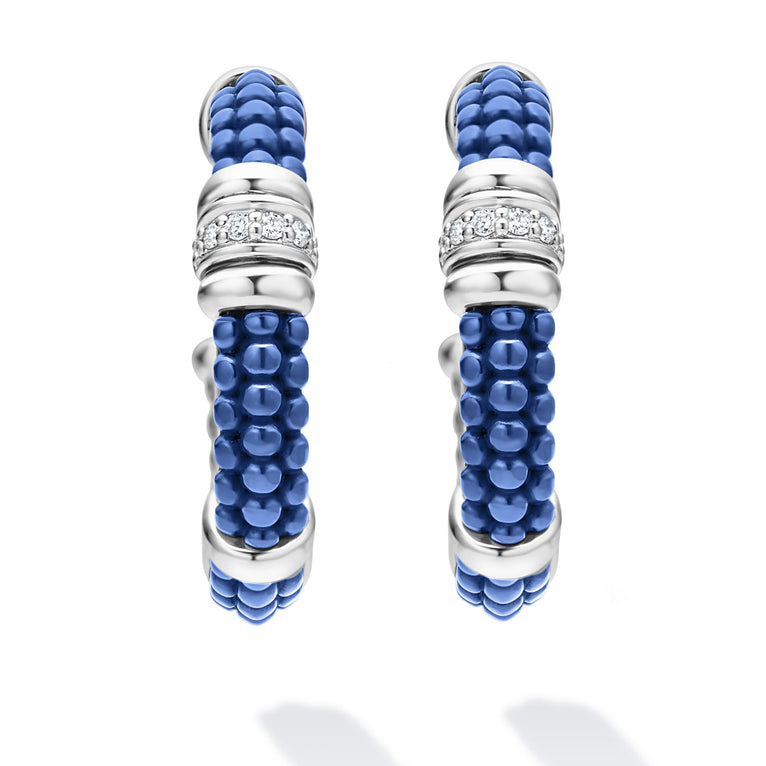 Blue Caviar Ultramarine Ceramic and Diamond Hoop Earrings