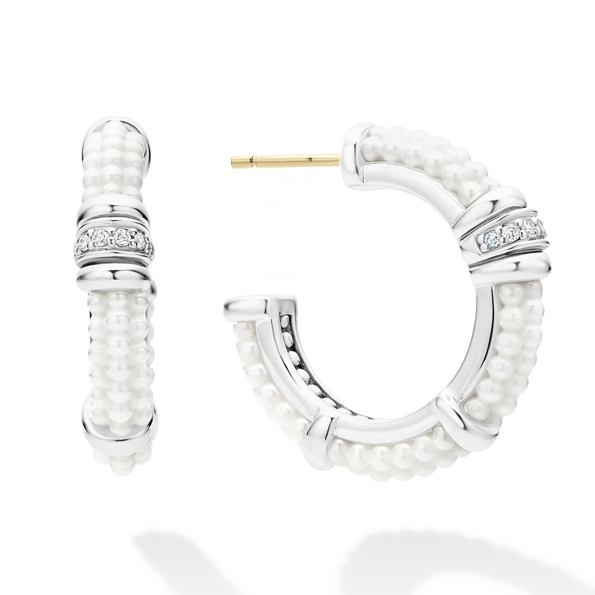 White Caviar Ceramic and Diamond Hoop Earrings – LAGOS