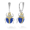 A LAGOS exclusive. Lapis with diamond, 18K gold and sterling silver accents forming these beetle drop earrings. Ideal to pair with other signature Rare Wonder designs.