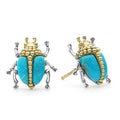A LAGOS exclusive. Turquoise with 18K gold and sterling silver accents forming these beetle stud earrings.