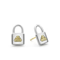 Sterling silver lock earrings with an 18k gold LAGOS crest.