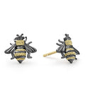 Honeybee stud earrings with 18K gold Caviar beading and black rhodium on sterling silver.