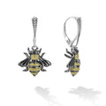 Honeybee drop earrings with 18K gold Caviar beading and black rhodium on sterling silver.