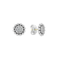 Pavé diamond circle earrings framed by Caviar beading. LAGOS diamonds are the highest quality natural stones.