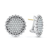Pavé diamond circle earrings framed by sterling silver Caviar beading. LAGOS diamonds are the highest quality natural stones.