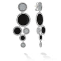 Diamond and onyx circle statement drop earrings framed by sterling silver Caviar beading. Onyx is a natural deep black stone. LAGOS diamonds are the highest quality natural stones.
