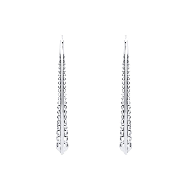 Signature Caviar Smooth Hook Drop Earrings in sterling silver feature vertical stems with Caviar beading and French wire backs, showcasing LAGOS elegance and craftsmanship.