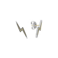 Sterling silver and 18K gold Caviar beading form these statement lightning bolt stud earrings.