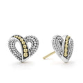 Heart stud earrings with classic Caviar beading in sterling silver and details of 18K gold.
