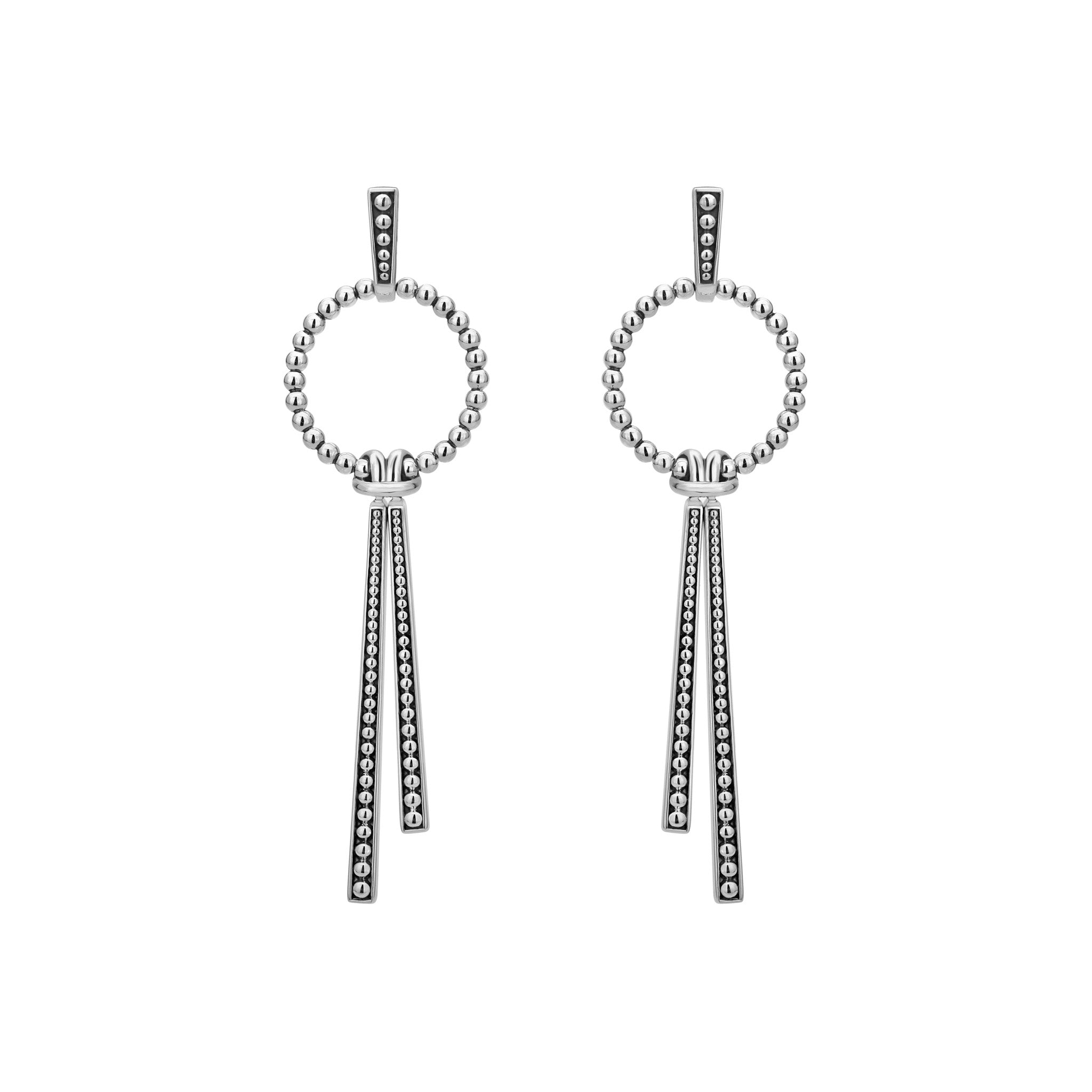 Signature Caviar Sterling Silver  Circle Drop Earrings with Linear Tassels