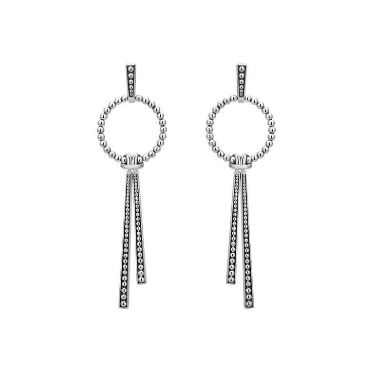 Signature Caviar Sterling Silver  Circle Drop Earrings with Linear Tassels
