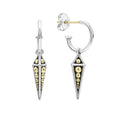 Drop pyramid charms with 18K gold and sterling silver Caviar beading on a sterling silver hoop.