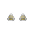 KSL Small Caviar Pyramid Stud Earrings featuring triangular silver frames with gold-tone bead clusters, embodying LAGOS elegance and quality craftsmanship.