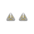 KSL Large Caviar Pyramid Stud Earrings in polished silver-tone metal with Y-shaped silver bars and intricate gold bead detailing for an elegant, sophisticated look.