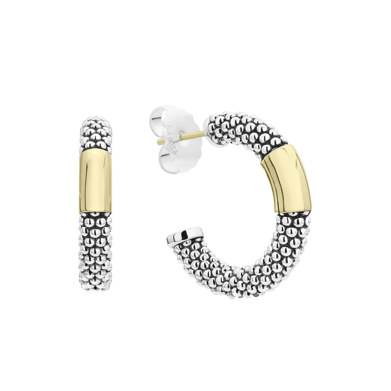 Hoop earrings with smooth 18K gold and classic sterling silver Caviar beading.