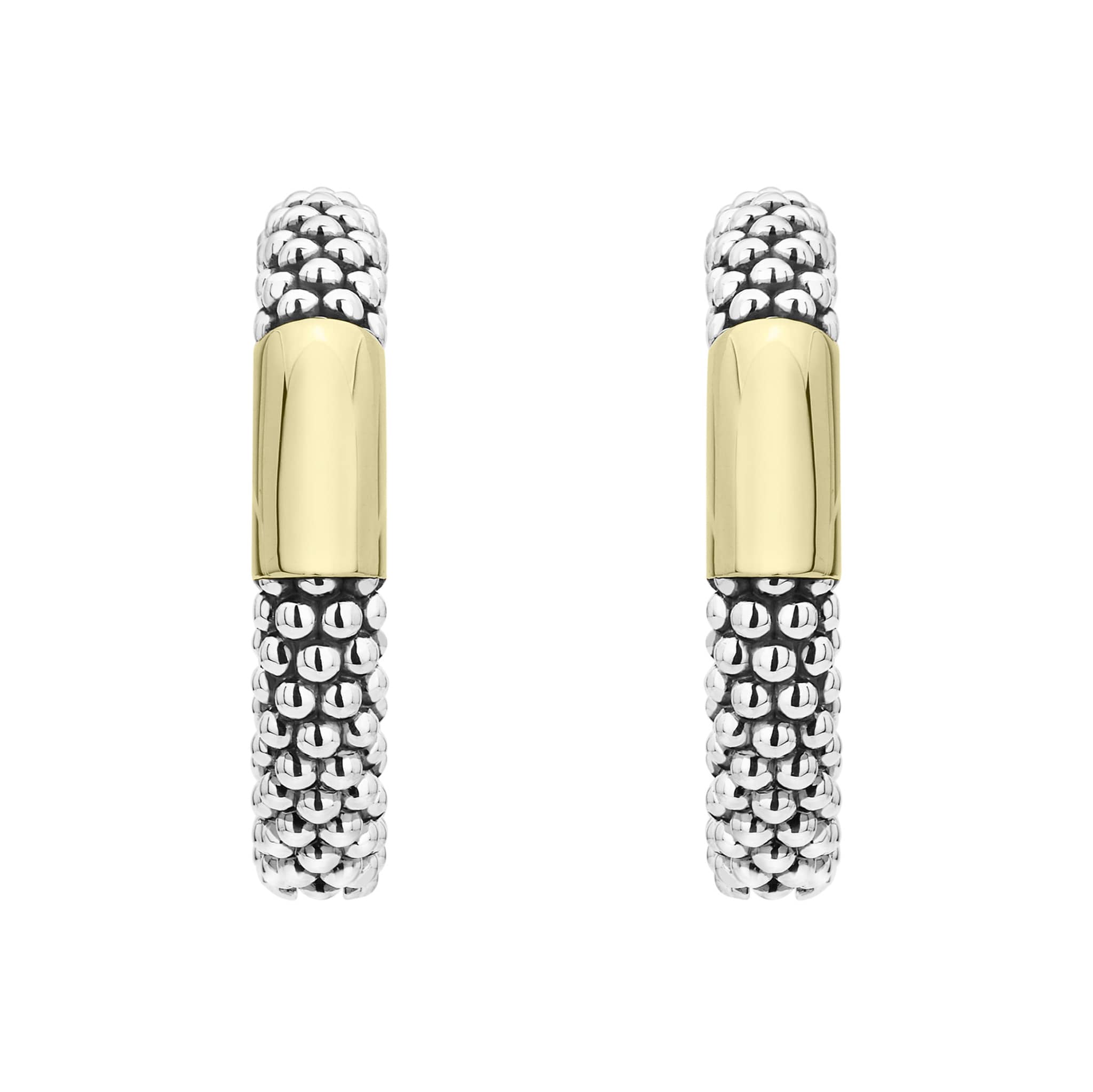 High Bar Two-Tone Station Caviar Hoop Earrings