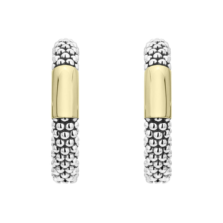 High Bar Two-Tone Station Caviar Hoop Earrings