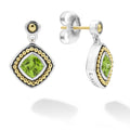 Peridot gemstone drop earrings surrounded by sterling silver and 18K gold Caviar beading.