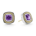 A LAGOS exclusive. Amethyst gemstone stud earrings surrounded by sterling silver and 18K gold Caviar beading.
