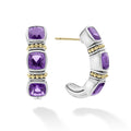 A LAGOS exclusive. Amethyst gemstone hoop earrings surrounded by sterling silver and 18K gold Caviar beading.