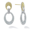 Diamond oval drop earrings highlighted by 18K gold Caviar beading. LAGOS diamonds are the highest quality natural stones.