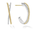Diamonds, 18K gold Caviar beading and sterling silver form these classic X-motif hoop earrings. LAGOS diamonds are the highest quality natural stones.