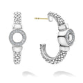A diamond circle and caviar beading form this set of half hoop earrings. LAGOS diamonds are the highest quality natural stones.
