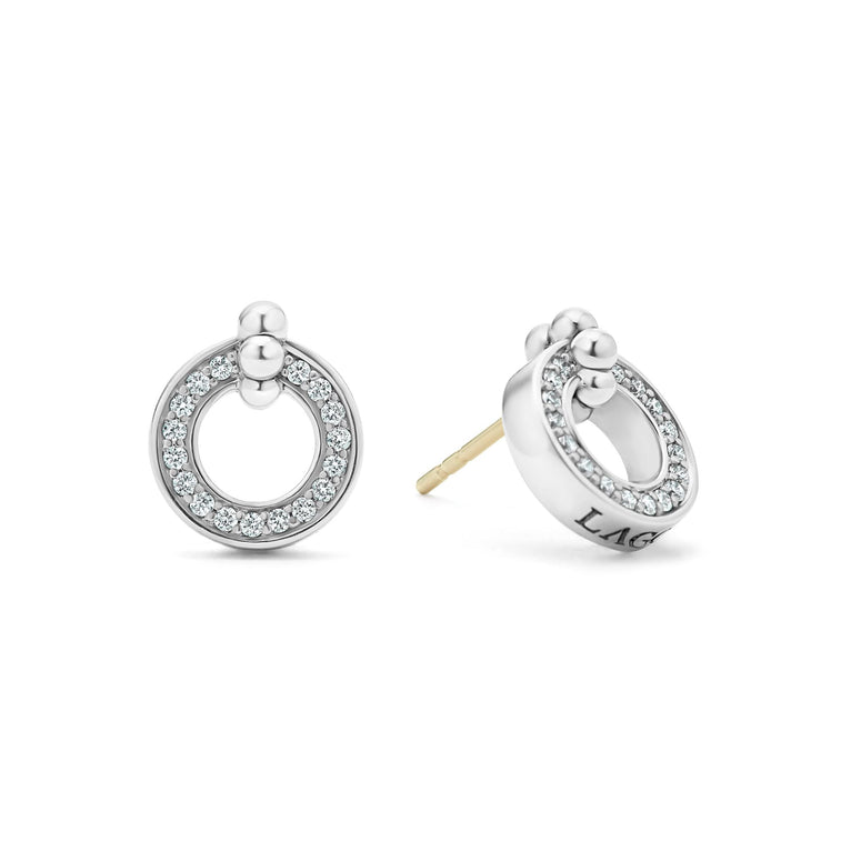 Diamond circle earrings with Caviar beaded accents form this timeless piece. LAGOS diamonds are the highest quality natural stones.