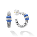 Ultramarine ceramic and a diamond station highlight these sterling silver Caviar beaded hoop earrings. LAGOS diamonds are the highest quality natural stones.