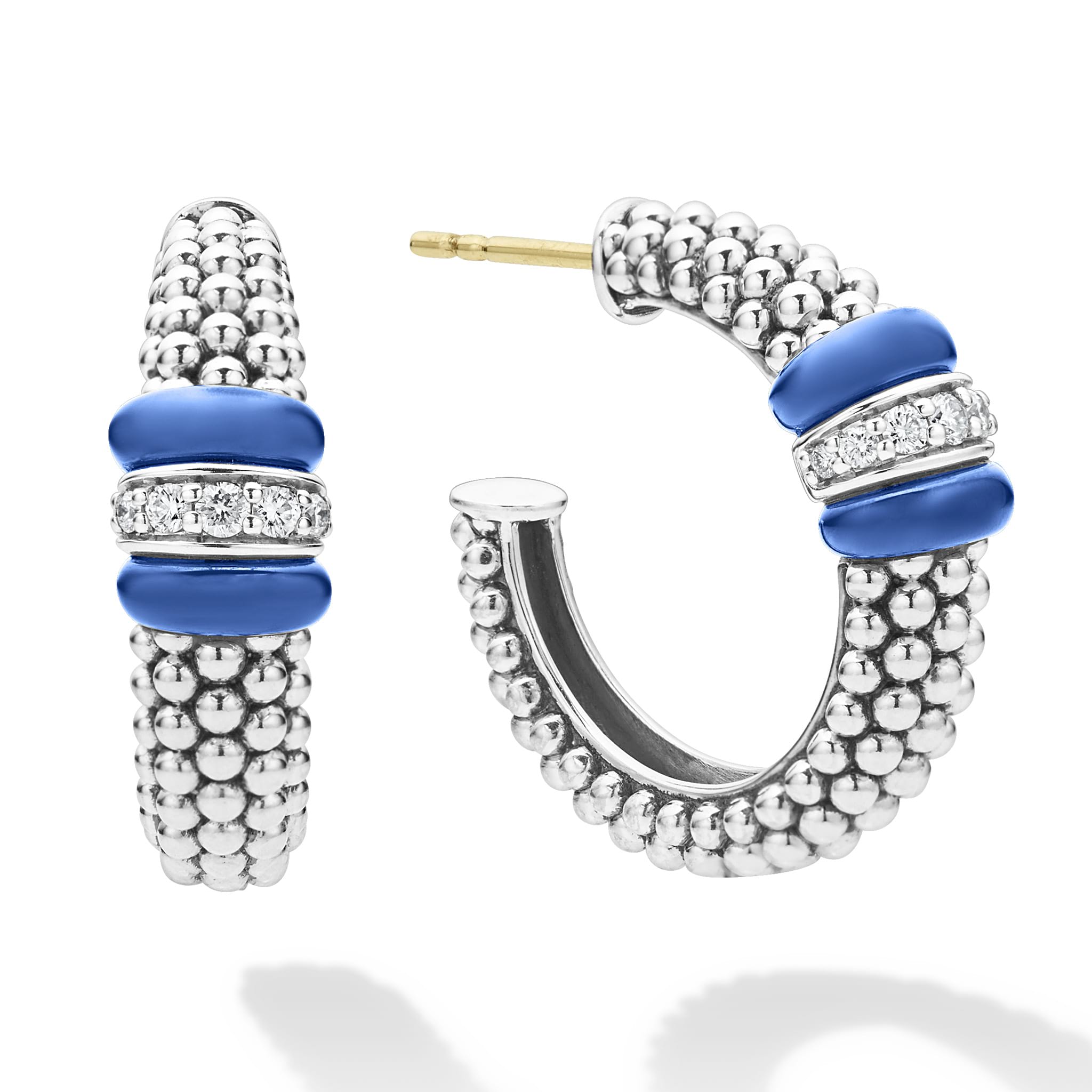 Blue Caviar Ultramarine Ceramic Caviar Diamond Hoop Earrings