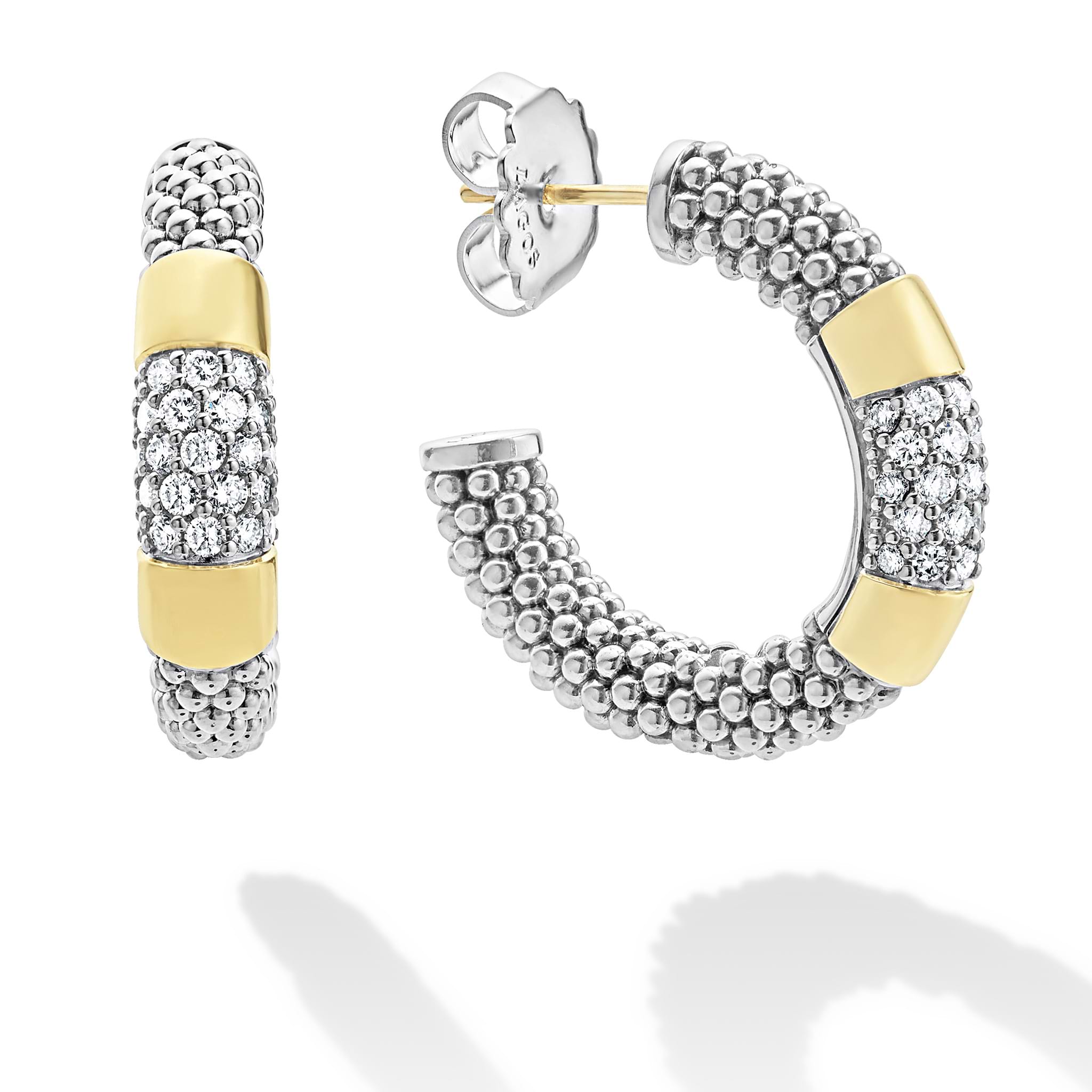 High Bar Two-Tone Diamond Hoop Earrings – LAGOS