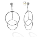Sterling silver high low circle drop earrings accented with beautiful Caviar beading.