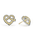 Sterling silver and 18k gold form these unique Beloved heart stud earrings.
