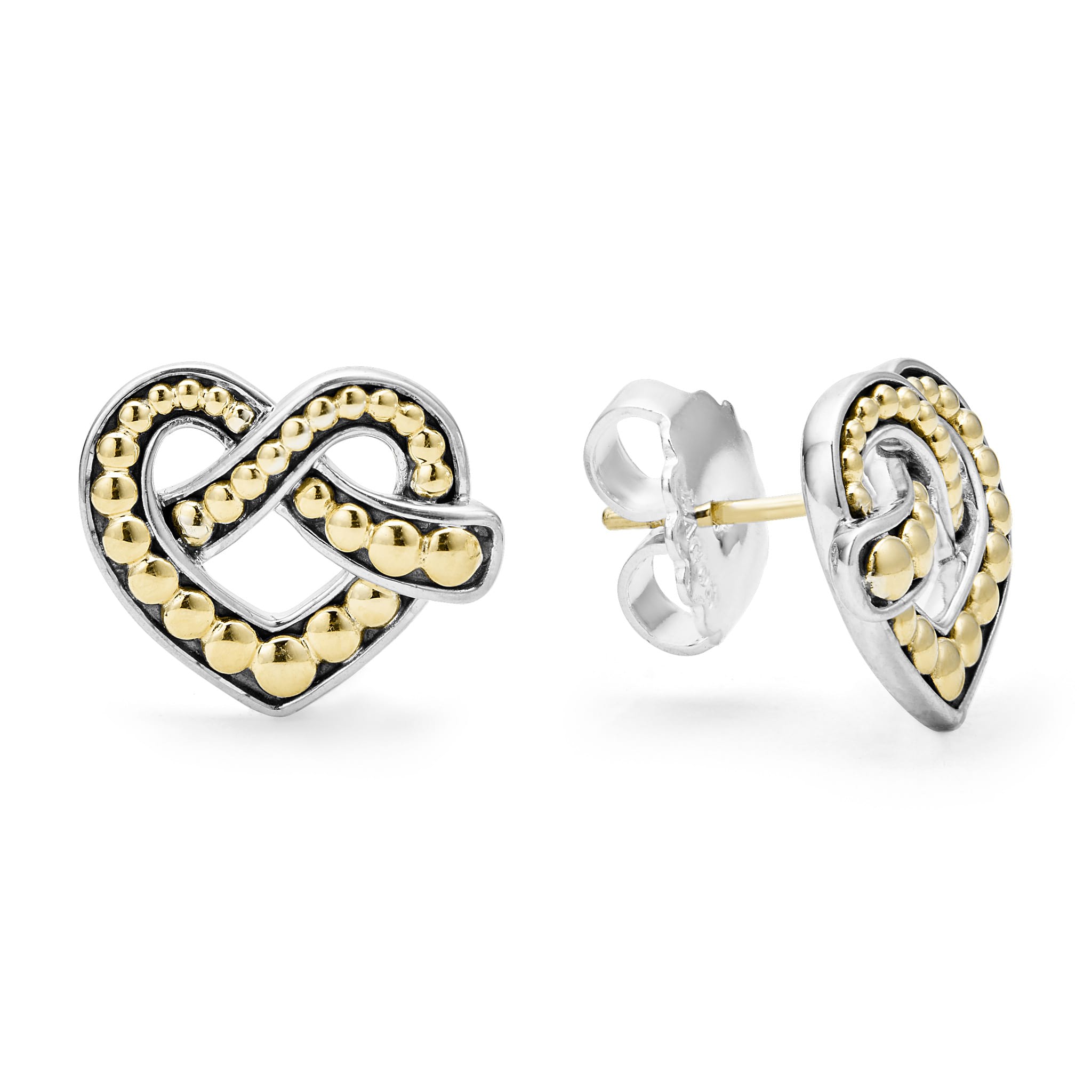 Two tone store heart earrings