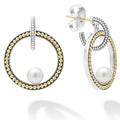 Cultured freshwater pearls are the highlight of these hoop drop earrings with fine Caviar beading in 18K gold and sterling silver.