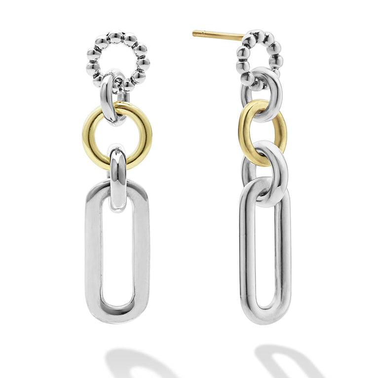 Signature Caviar Two-Tone Circle Link Drop Earrings