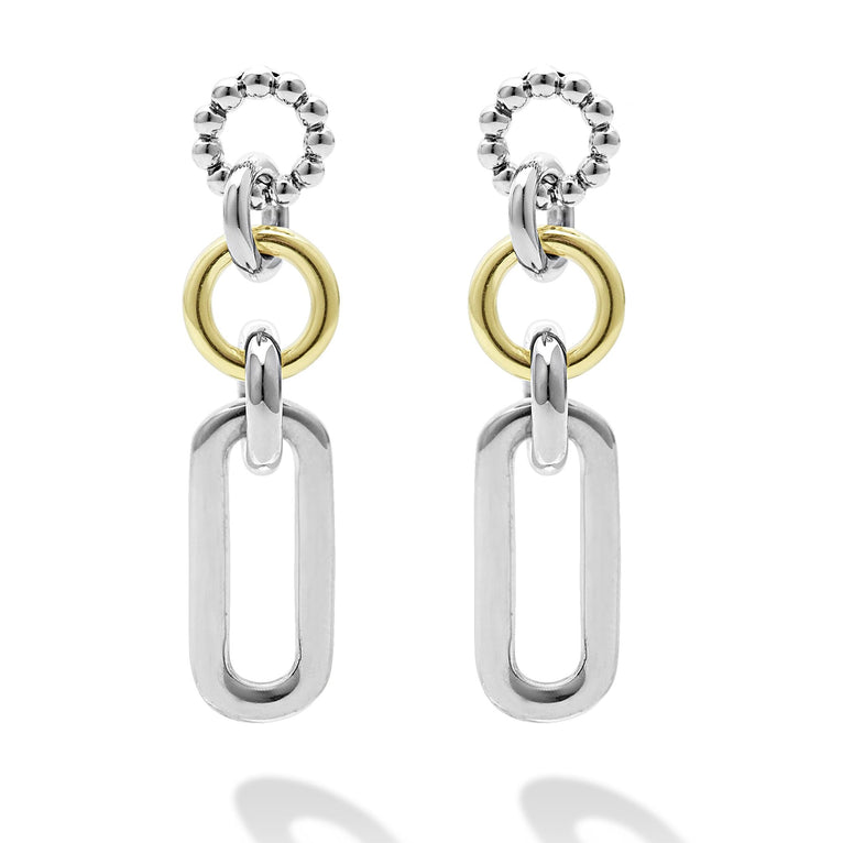 Signature Caviar Two-Tone Circle Link Drop Earrings