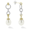 Sterling silver and 18k gold Caviar beaded post earrings with pearl drop detailing.