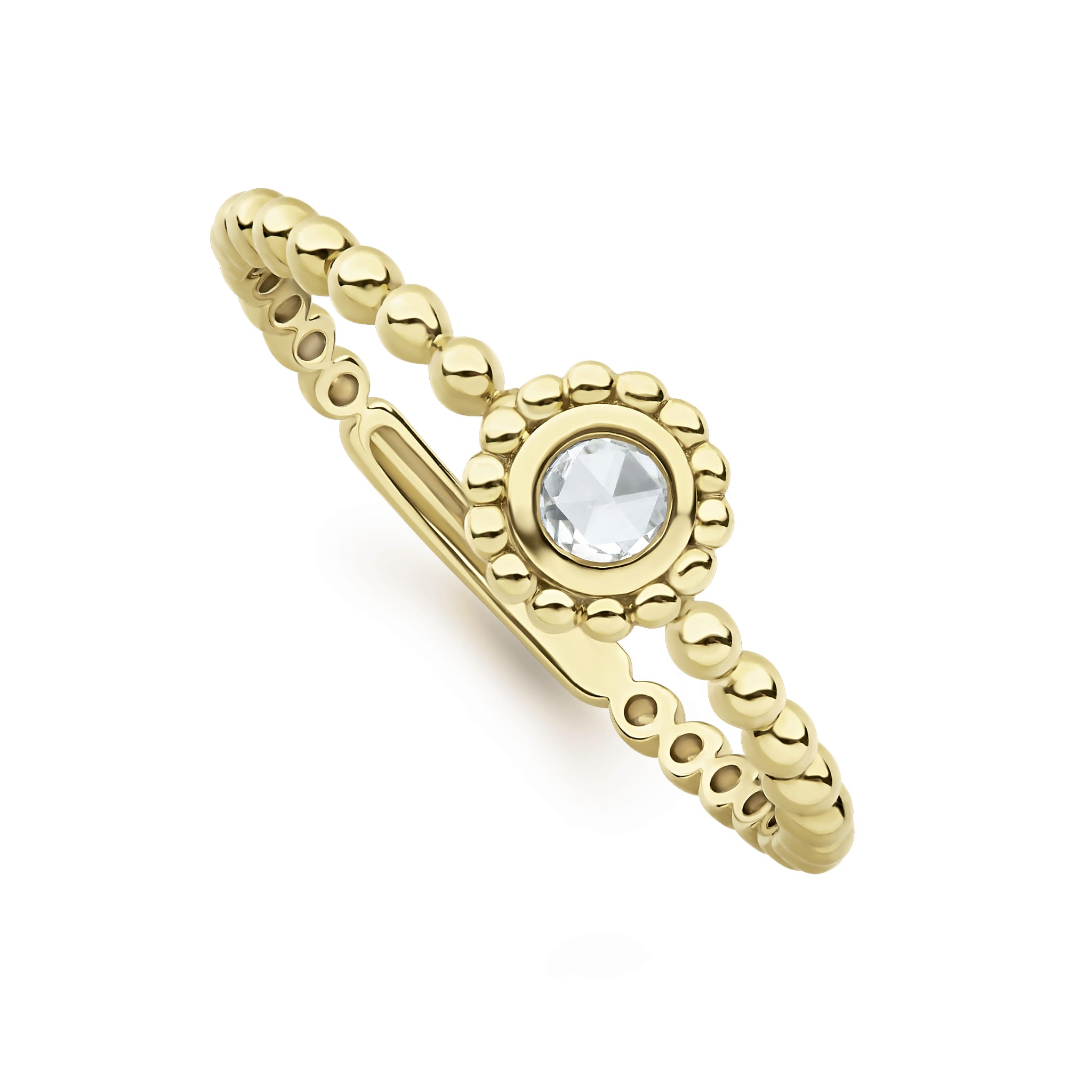 Rose cut diamond stacking ring set and surrounded by 18K gold Caviar beading. LAGOS diamonds are the highest quality natural stones.